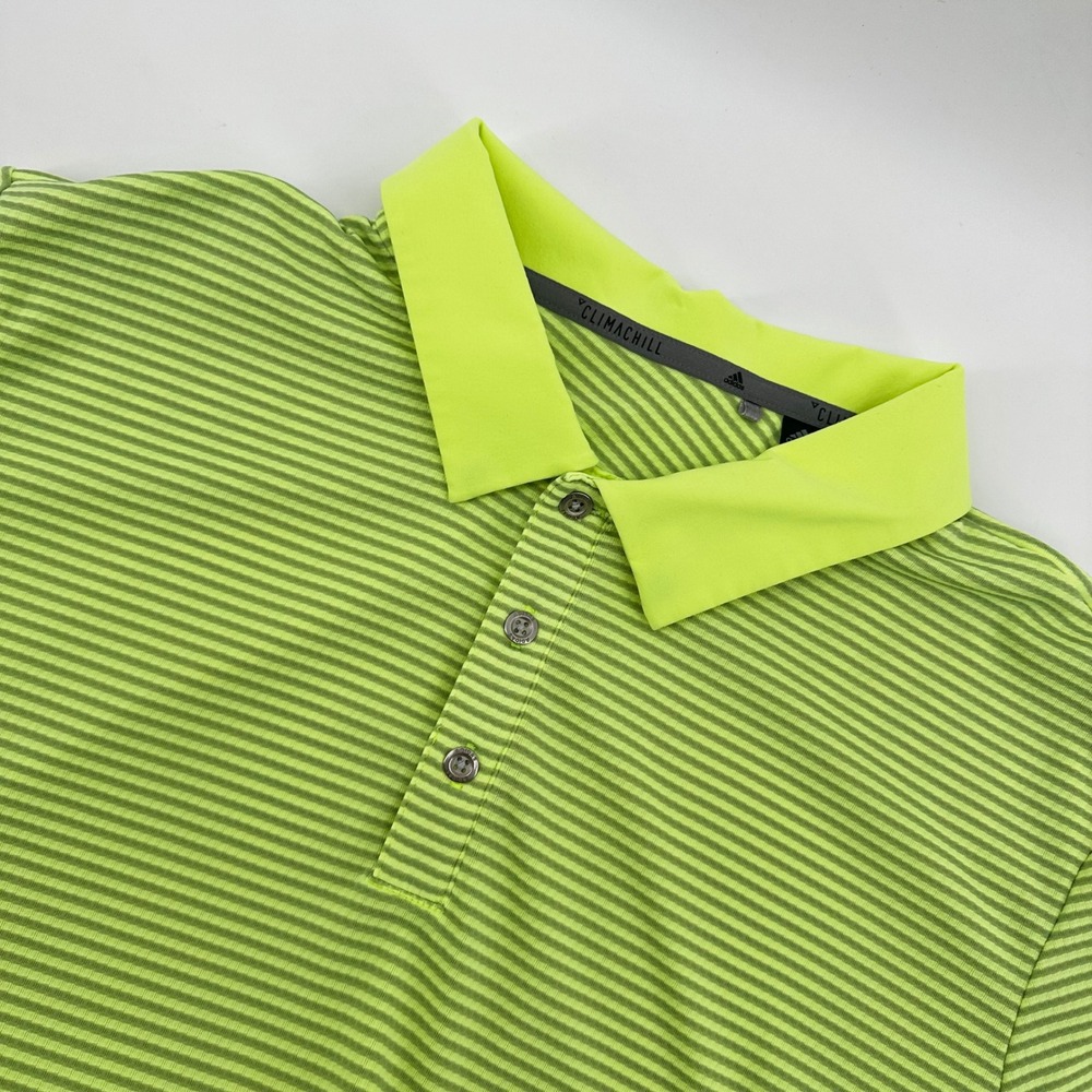 Adidas Climachill‎ Golf Polo Shirt Mens Large Green Striped Athletic Active